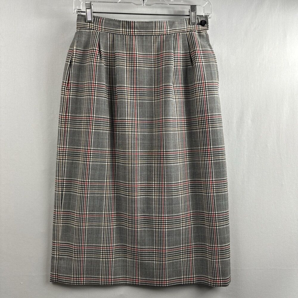 Pendleton Virgin Wool Skirt Womens Pleated Houndstooth Plaid size 6 Career